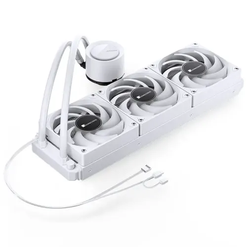 Система жидкостного охлаждения/ Water Cooling System JONSBO TG-360 White (300W, 360mm, White, ARGB/ Fans: 3x120mm, 66.19CFM, 35.4dBA, 1800RPM/ Pump height 72mm, 30dBA, 2400RPM, Rad thickness 27mm/ S: 1700, 1200, 115X, AM5, AM4)