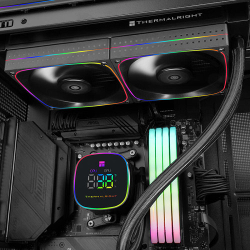 Система жидкостного охлаждения/ Water Cooling System Thermalright Frozen Horizon 240 Digital (240mm, LED temp., Black, ARGB/ Fans: 2x120mm, 68.9CFM, 28.2dBA, 2000RPM/ Pump height 53.2mm, Rad thickness 27mm/ S: 1700, 1200, 1851, 115X, AM5, AM4)