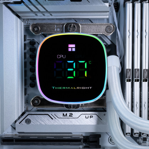 Система жидкостного охлаждения/ Water Cooling System Thermalright Frozen Horizon 360 Digital (360mm, LED temp., White, ARGB/ Fans: 3x120mm, 68.9CFM, 28.2dBA, 2000RPM/ Pump height 53.2mm, Rad thickness 27mm/ S: 1700, 1200, 1851, 115X, AM5, AM4)