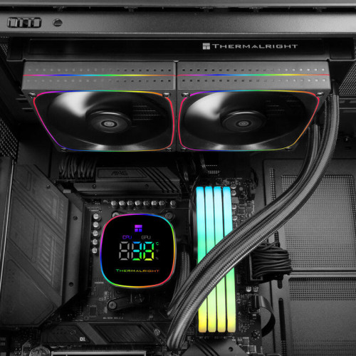 Система жидкостного охлаждения/ Water Cooling System Thermalright Frozen Horizon 240 Digital (240mm, LED temp., Black, ARGB/ Fans: 2x120mm, 68.9CFM, 28.2dBA, 2000RPM/ Pump height 53.2mm, Rad thickness 27mm/ S: 1700, 1200, 1851, 115X, AM5, AM4)