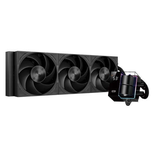 Система охлаждения/ Water Cooling System PCCooler DS360 Pro Digital BK (310W, 360mm, LED temp., Black, Fans: 3x120mm, 66CFM, 34.3dBA, 2200RPM/ Pump height 85mm, 15dBA, 2600RPM, Rad thickness 27mm/ S: 1851, 1700, 1200, 115X, 20XX, AM5, AM4)