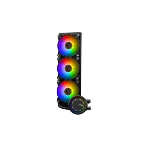Система жидкостного охлаждения/ Water Cooling System MSI MAG CORELIQUID E360 (325W, 360mm, Black, ARGB/ Fans: 3x120mm, 75.04CFM, 32.5dBA, 1800RPM/ Pump 20dBA, 3000RPM, Rad thickness 27mm/ S: 1851, 1700, 1200, 115X, AM5, AM4, TR4,sTRx4)