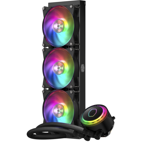 Система охлаждения/ Cooler Master MasterLiquid ML360R RGB (250W, 360mm, ARGB, fans: 3x120mm/66.7CFM/30dBa/2000rpm, 1200/115X/2066/2011-V3/2011/AM5/AM4/AM3/AM3+/AM2/AM2+/FM2/FM2+/FM1/1700 only with bracket)