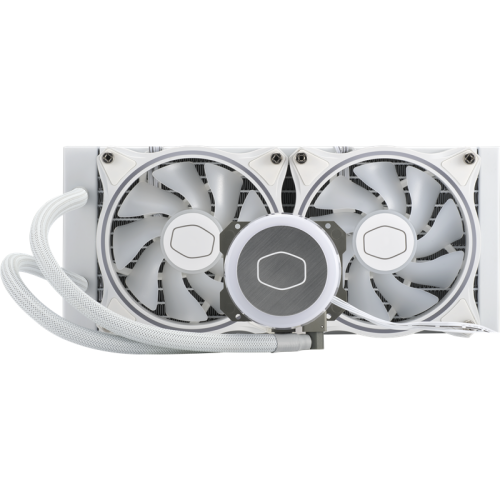 Система охлаждения/ Cooler Master MasterLiquid ML240 Illusion White Edition (210W, 240mm, RGB, fans: 2x120mm/47.2CFM/30dBa/650-1800rpm, 1700/1200/115X/2066/2011-V3/2011/AM5/AM4/AM3/AM3+/AM2/AM2+/FM2/FM2+/FM1)