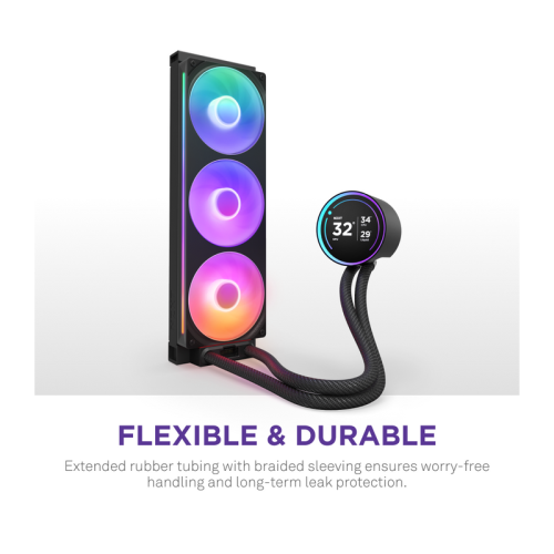 Система жидкостного охлаждения для ПК/ Water Cooling System NZXT Kraken Elite 360 RGB (270W, 360mm, LED temp., Black, RGB/ Fans: 1xF360 RGB Core Fan, 75.12CFM, 30dBA, 2400RPM/ Pump height 65mm, 2800RPM, Rad thickness 27mm/ S: 1851, 1700, 1200, 115X, AM5, 