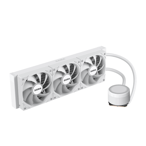 Водяное охлаждение для процессора/ Water Cooling System SAMA L60 White (360mm, White, ARGB/ Fans: 3x120mm, 82.79CFM, 29dBA, 2000RPM/ Pump height 52mm, 29dBA, 2500RPM, Rad thickness 27mm/ S: 1851, 1700, 1200, 20XX, 115X, AM5, AM4)