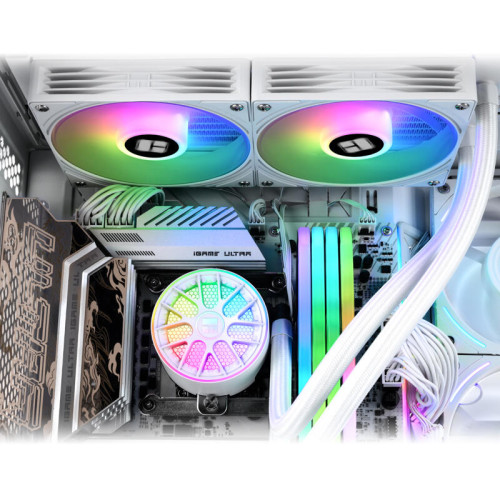 Система жидкостного охлаждения/ Water Cooling System Thermalright Aqua Elite 240 V6 (240mm, White, ARGB/ Fans: 2x120mm, 70.84CFM, 29.8dBA, 2000RPM/ Pump height 53.5mm, 2800RPM, Rad thickness 27mm/ S: 1700, 1200, 1851, 115X, AM5, AM4)