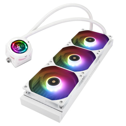 Система жидкостного охлаждения/ Water Cooling System Thermalright Core Vision 360 (360mm, LED, White, ARGB/ Fans: 3x120mm, 72.37CFM, 27.7dBA, 2000RPM/ Pump height 66mm, Rad thickness 27mm/ S: 1700, 1200, 1851, 115X, 2011, 2066, AM5, AM4) Система жидкостного охлаждения/ Water Cooling System Thermalright Core Vision 360 (360mm, LED, White, ARGB/ Fans: 3x120mm, 72.37CFM, 27.7dBA, 2000RPM/ Pump height 66mm, Rad thickness 27mm/ S: 1700, 1200, 1851, 115X, 2011, 2066, AM5, AM4)