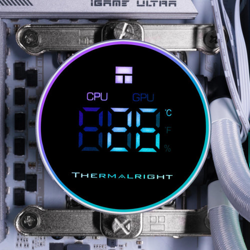 Система жидкостного охлаждения/ Water Cooling System Thermalright Frozen Magic 360 Digital V2 (360mm, LED temp., White, ARGB/ Fans: 3x120mm, 68.9CFM, 28.2dBA, 2000RPM/ Pump height 54.4mm, Rad thickness 27mm/ S: 1700, 1200, 1851, 115X, AM5, AM4)