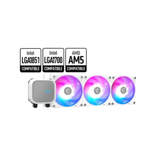 Жидкостная система охлаждения MSI MAG CORELIQUID A13 360 White 3 x ARGB Gen2 Fan, ARGB Gen2 Block, Color Box, LGA1700, 1851, AM5