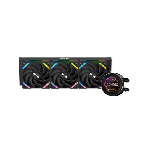Водяное охлаждение для процессора/ Water Cooling System SAMA Q60 Black (360mm, LED temp., Black, ARGB/ Fans: 3x120mm, 86CFM, 30dBA, 2600RPM/ Pump height 64mm, 30dBA, 2800RPM, Rad thickness 27mm/ S: 1851, 1700, 1200, 20XX, 115X, AM5, AM4)