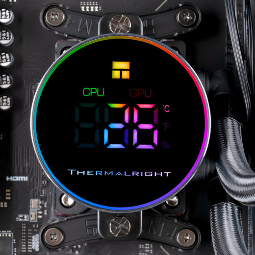 Система жидкостного охлаждения/ Water Cooling System Thermalright Frozen Magic 360 Digital V2 (360mm, LED temp., Black, ARGB/ Fans: 3x120mm, 68.9CFM, 28.2dBA, 2000RPM/ Pump height 54.4mm, Rad thickness 27mm/ S: 1700, 1200, 1851, 115X, AM5, AM4)