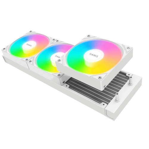 Водяное охлаждение для процессора/ Water Cooling System SAMA L60 White (360mm, White, ARGB/ Fans: 3x120mm, 82.79CFM, 29dBA, 2000RPM/ Pump height 52mm, 29dBA, 2500RPM, Rad thickness 27mm/ S: 1851, 1700, 1200, 20XX, 115X, AM5, AM4)
