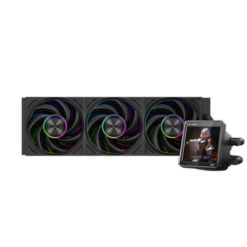 Система охлаждения/ Water Cooling System PCCooler DT360 ARGB Display BK  (300W, 360mm, LED temp., Black, ARGB/ Fans: 3x120mm, 83.83CFM, 3000RPM/ Pump height 62mm, 15dBA, 2600RPM, Rad thickness 27mm/ S: 1851, 1700, 1200, 115X, AM5, AM4)