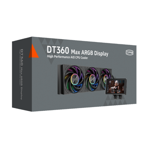Система охлаждения/ Water Cooling System PCCooler DT360 Max ARGB Display BK (300W, 360mm, LED, Black, ARGB/ Fans: 3x120mm, 83CFM, 33.1dBA, 3000RPM/ Pump height 63mm, 15dBA, 2600RPM, Rad thickness 27mm/ S: 1851, 1700, 1200, 115X, AM5, AM4)