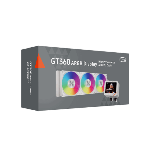 Система охлаждения/ Water Cooling System PCCooler GT360 ARGB Display WH  (310W, 360mm, LED temp., White, ARGB/ Fans: 3x120mm, 99CFM, 41.5dBA, 3000RPM/ Pump 15dBA, 2600RPM, Rad thickness 27mm/ S: 1851, 1700, 1200, 115X, AM5, AM4)