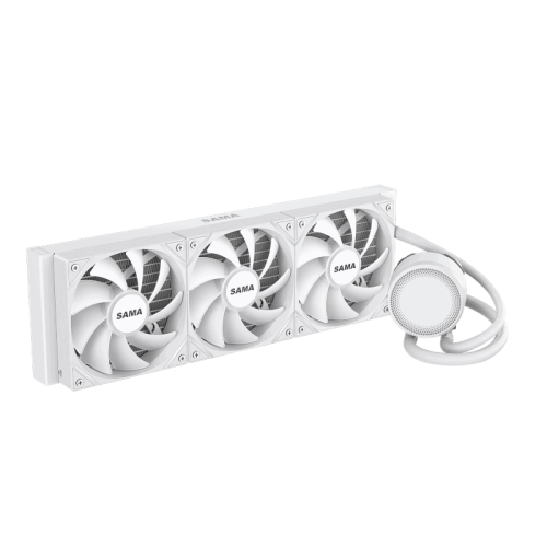 Водяное охлаждение для процессора/ Water Cooling System SAMA L60 White (360mm, White, ARGB/ Fans: 3x120mm, 82.79CFM, 29dBA, 2000RPM/ Pump height 52mm, 29dBA, 2500RPM, Rad thickness 27mm/ S: 1851, 1700, 1200, 20XX, 115X, AM5, AM4)