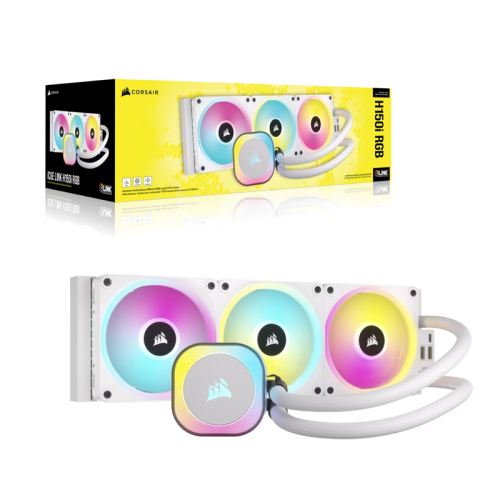 Система жидкостного охлаждения/ Water Cooling System Corsair iCUE LINK H150i RGB (360mm, White, RGB/ Fans: 3x120mm, 63.1CFM, 37dBA, 2400RPM/Rad thickness 27mm/ S: 1851, 1700, 1200, 115X, AM5, AM4)