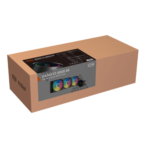 Система охлаждения/ Water Cooling System PCCooler DA360 V2 ARGB BK (300W, 360mm, Black, ARGB/ Fans: 3x120mm, 80.74FM, 36.5dBA, 2000RPM/ Pump height 54.3mm, 15dBA, 2600RPM, Rad thickness 27mm/ S: 1851, 1700, 1200, 115X, AM5, AM4)