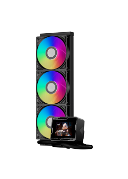 Система охлаждения/ Water Cooling System PCCooler GT360M ARGB Display BK (300W, 360mm, LED temp., Black, ARGB/ Fans: 3x120mm, 75.8CFM, 33.7dBA, 2200RPM/ Pump height 85mm, 15dBA, 2600RPM, Rad thickness 27mm/ S: 1851, 1700, 1200, 115X, AM5, AM4)