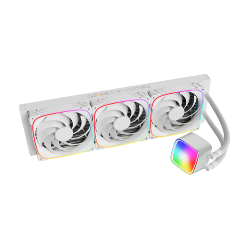 Система жидкостного охлаждения/ Water Cooling System Geometric Future Eskimo Pro 420 (300W, 420mm, ARGB, White/ Fans: 3x140mm, 91.15CFM, 34.0dBA, 2400RPM/ Pump height 54mm, 3500RPM, Rad thickness 27mm/ S: 1851, 1700, 1200, 115X, 2011, 2066, AM5, AM4)