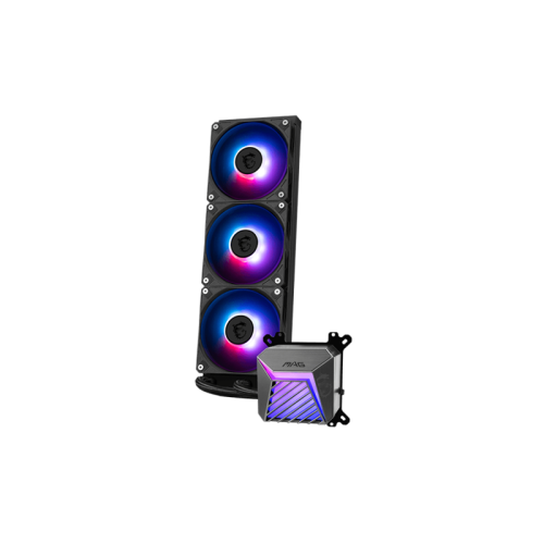 Система жидкостного охлаждения/ Water Cooling System MSI MAG CORELIQUID A15 360 (300W, 360mm, Black, ARGB/ Fans: 3x120mm, 64.89CFM, 28.7dBA, 2050RPM/ Pump 20dBA, 3400RPM, Rad thickness 27mm/ S: 1851, 1700, AM5, AM4)