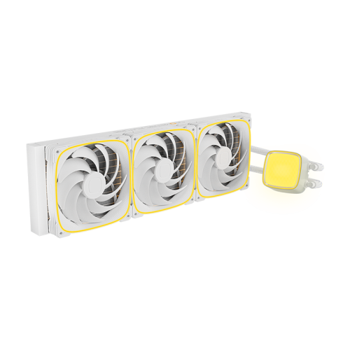 Система жидкостного охлаждения/ Water Cooling System Geometric Future Eskimo Pro 420 (300W, 420mm, ARGB, White/ Fans: 3x140mm, 91.15CFM, 34.0dBA, 2400RPM/ Pump height 54mm, 3500RPM, Rad thickness 27mm/ S: 1851, 1700, 1200, 115X, 2011, 2066, AM5, AM4)