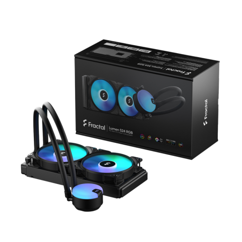Система жидкостного охлаждения для ПК/ Water Cooling System Fractal Design Lumen S24 V2 RGB (180W, 240mm, Black, ARGB/ Fans: 2x120mm, 56CFM, 33.2dBA, 2000RPM/ Pump height 67mm, 22dBA, 4000RPM, Rad thickness 27mm/ S: 1851, 1700, 1200, 115X, 2011, 2066, AM5