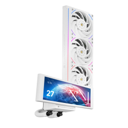Водяное охлаждение для процессора/ Water Cooling System Thermalright Trofeo Vision 360 (360mm, LED, White, ARGB/ Fans: 3x120mm, 69CFM, 27dBA, 2150RPM/ Pump height 102mm, 6400RPM, Rad thickness 27mm/ S: 1700, 1200, 1851, 115X, 2011, 2066, AM5, AM4)