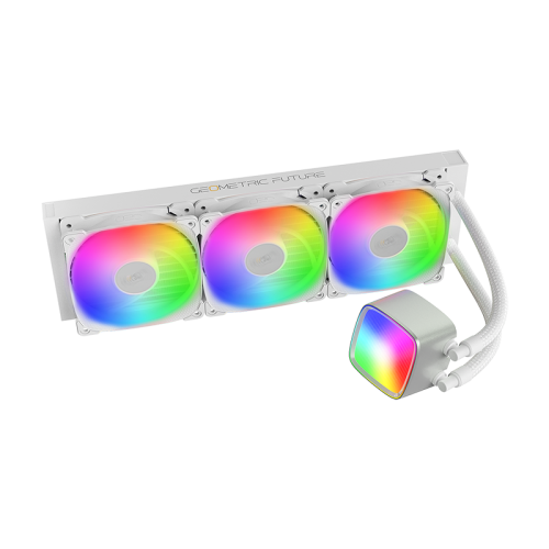 Система жидкостного охлаждения/ Water Cooling System Geometric Future Eskimo Pro 360 (240W, 360mm, ARGB, White/ Fans: 3x120mm, 80.81CFM, 34.2dBA, 2000RPM/ Pump height 54mm, 3200RPM, Rad thickness 27mm/ S: 1851, 1700, 1200, 115X, 2011, 2066, AM5, AM4)