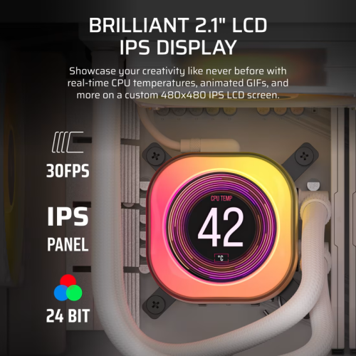 Система жидкостного охлаждения/ Water Cooling System Corsair iCUE LINK TITAN 240 RX LCD (240mm, White, RGB/ Fans: 2x120mm, 73.5CFM, 36dBA, 2100RPM/ S: 1851, 1700, AM5, AM4)