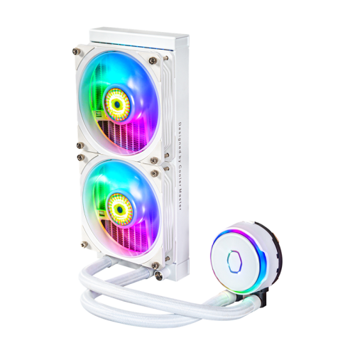 Система охлаждения/ Cooler Master MasterLiquid PL240 Flux White Edition (240W, 240mm, ARGB, fans:2x120mm/72.37CFM/32dBa/2300rpm, 1700/1200/115X/2066/2011-V3/2011/AM5/AM4/AM3/AM3+/AM2/AM2+/FM2/FM2+/FM1/TR4)