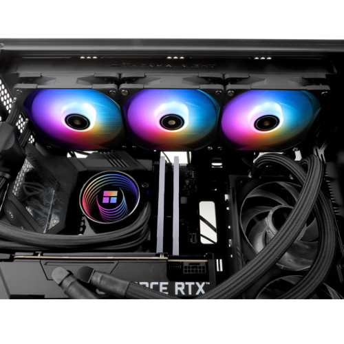 Водяное охлаждение для процессора/ Thermalright Frozen Notte 360 Black Argb V2 (360mm, Black, ARGB/ Fans: 3x120mm, 72.37CFM, 27.7dBA, 2000RPM/ Pump height 54mm, 28dBA, 5300RPM, Rad thickness 27mm/ S: 1200, 1700, 1851, 2011, 2066, 115X, AM2, AM2+, AM3, AM3 Водяное охлаждение для процессора/ Thermalright Frozen Notte 360 Black Argb V2 (360mm, Black, ARGB/ Fans: 3x120mm, 72.37CFM, 27.7dBA, 2000RPM/ Pump height 54mm, 28dBA, 5300RPM, Rad thickness 27mm/ S: 1200, 1700, 1851, 2011, 2066, 115X, AM2, AM2+, AM3, AM3