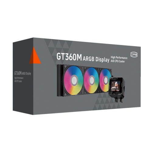 Система охлаждения/ Water Cooling System PCCooler GT360M ARGB Display BK (300W, 360mm, LED temp., Black, ARGB/ Fans: 3x120mm, 75.8CFM, 33.7dBA, 2200RPM/ Pump height 85mm, 15dBA, 2600RPM, Rad thickness 27mm/ S: 1851, 1700, 1200, 115X, AM5, AM4)
