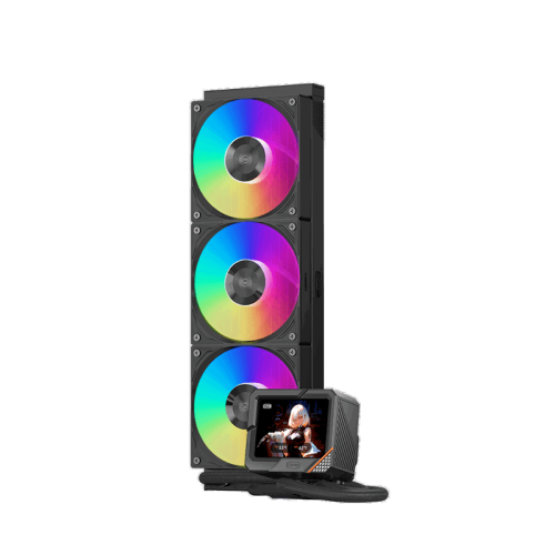 Система охлаждения/ Water Cooling System PCCooler GT360 ARGB Display BK (310W, 360mm, LED temp., Black, ARGB/ Fans: 3x120mm, 99CFM, 41.5dBA, 3000RPM/ Pump height 85mm, 15dBA, 2600RPM, Rad thickness 27mm/ S: 1851, 1700, 1200, 115X, AM5, AM4)
