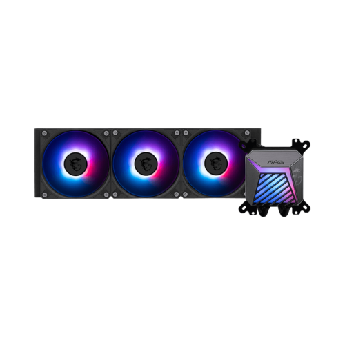 Система жидкостного охлаждения/ Water Cooling System MSI MAG CORELIQUID A15 360 (300W, 360mm, Black, ARGB/ Fans: 3x120mm, 64.89CFM, 28.7dBA, 2050RPM/ Pump 20dBA, 3400RPM, Rad thickness 27mm/ S: 1851, 1700, AM5, AM4)