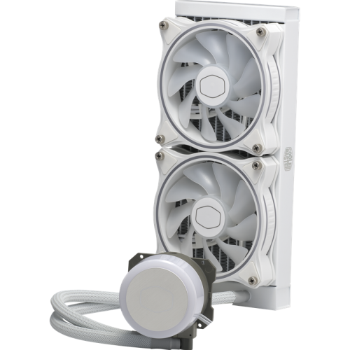 Система охлаждения/ Cooler Master MasterLiquid ML240 Illusion White Edition (210W, 240mm, RGB, fans: 2x120mm/47.2CFM/30dBa/650-1800rpm, 1700/1200/115X/2066/2011-V3/2011/AM5/AM4/AM3/AM3+/AM2/AM2+/FM2/FM2+/FM1)