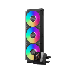 Система охлаждения/ Water Cooling System PCCooler DC360 Pro ARGB Display BK (310W, 360mm, LED, Black, ARGB/ Fans: 3x120mm, 90.56CFM, 39.8dBA, 2500RPM/ Pump height 65mm, 15dBA, 2600RPM, Rad thickness 27mm/ S: 1851, 1700, 1200, 115X, AM5, AM4)