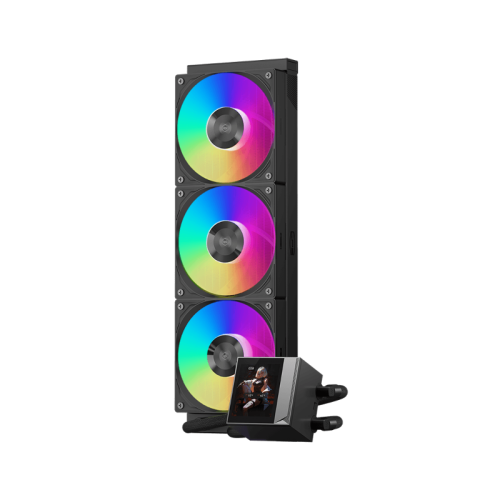 Система охлаждения/ Water Cooling System PCCooler DC360 Pro ARGB Display BK (310W, 360mm, LED, Black, ARGB/ Fans: 3x120mm, 90.56CFM, 39.8dBA, 2500RPM/ Pump height 65mm, 15dBA, 2600RPM, Rad thickness 27mm/ S: 1851, 1700, 1200, 115X, AM5, AM4)