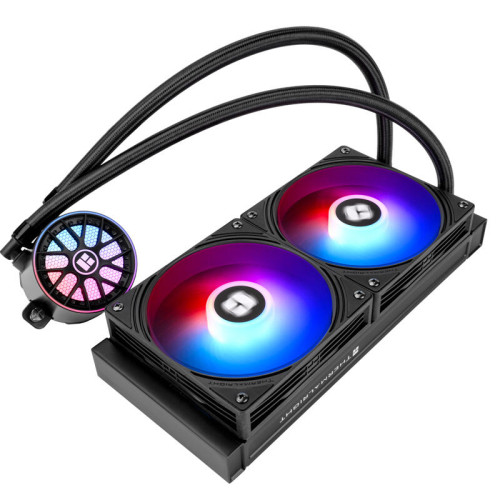 Система жидкостного охлаждения/ Water Cooling System Thermalright Aqua Elite 240 V6 (240mm, Black, ARGB/ Fans: 2x120mm, 70.84CFM, 29.8dBA, 2000RPM/ Pump height 53.5mm, 2800RPM, Rad thickness 27mm/ S: 1700, 1200, 1851, 115X, AM5, AM4)