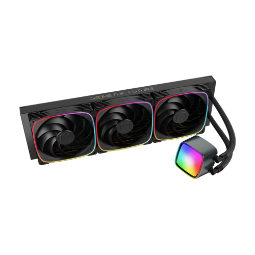 Система жидкостного охлаждения/ Water Cooling System Geometric Future Eskimo Pro 420 (300W, 420mm, ARGB, Black/ Fans: 3x140mm, 91.15CFM, 34.0dBA, 2400RPM/ Pump height 54mm, 3500RPM, Rad thickness 27mm/ S: 1851, 1700, 1200, 115X, 2011, 2066, AM5, AM4)