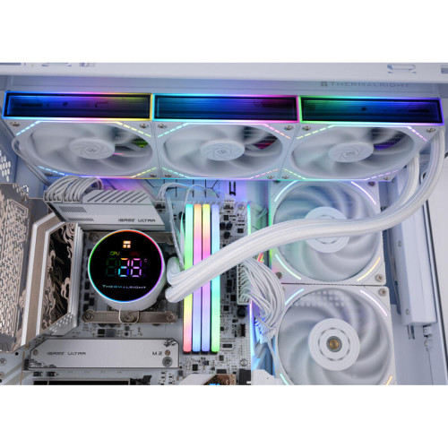 Система жидкостного охлаждения/ Water Cooling System Thermalright Frozen Magic 360 Digital V2 (360mm, LED temp., White, ARGB/ Fans: 3x120mm, 68.9CFM, 28.2dBA, 2000RPM/ Pump height 54.4mm, Rad thickness 27mm/ S: 1700, 1200, 1851, 115X, AM5, AM4)