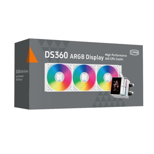 Система охлаждения/ Water Cooling System PCCooler DS360 ARGB Display WH (310W, 360mm, LED, White, ARGB/ Fans: 3x120mm, 90.56CFM, 39.8dBA, 2500RPM/ Pump height 65mm, 15dBA, 2600RPM, Rad thickness 27mm/ S: 1851, 1700, 1200, 115X, AM5, AM4)
