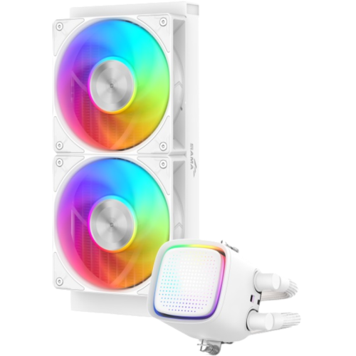 Водяное охлаждение для процессора/ Water Cooling System SAMA L50 240WH (290W, 240mm, White, ARGB/ Fans: 2x120mm, 72.3CFM, 28dBA, 2200RPM/ Pump height 66mm, 3000RPM, Rad thickness 27mm/ S: 1851, 1700, 1200, 115X, AM5, AM4)