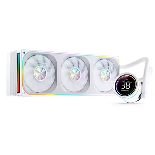Система жидкостного охлаждения/ Water Cooling System JONSBO TH-360 White (300W, 360mm, LED temp., White, ARGB/ Fans: 3x120mm, 62.4CFM, 37.3dBA, 2400RPM/ Pump height 72mm, 30dBA, 2400RPM, Rad thickness 27mm/ S: 1851, 1700, 1200, 115X, AM5, AM4)