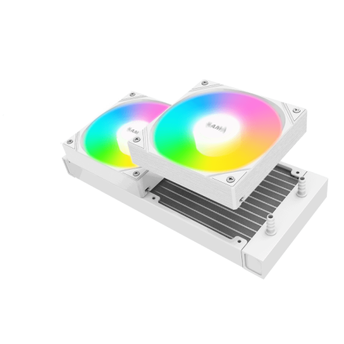 Водяное охлаждение для процессора/ Water Cooling System SAMA L40 White (240mm, White, ARGB/ Fans: 2x120mm, 82.79CFM, 29dBA, 2000RPM/ Pump height 52mm, 29dBA, 2500RPM, Rad thickness 27mm/ S: 1851, 1700, 1200, 20XX, 115X, AM5, AM4)