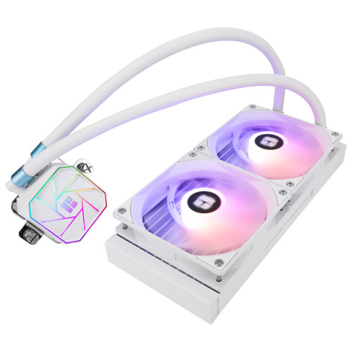 Водяное охлаждение для процессора/ Thermalright Aqua Elite 240 White Argb V3 (240mm, White, ARGB/ Fans: 2x120mm, 66.17CFM, 25.6dBA, 1500RPM/ Pump height 53mm, 23dBA, 3300RPM, Rad thickness 27mm/ S: 1200, 1700, 1851, 2011, 2066, 115X, AM4, AM5)