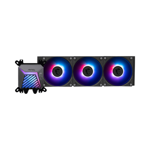 Система жидкостного охлаждения/ Water Cooling System MSI MAG CORELIQUID A15 360 (300W, 360mm, Black, ARGB/ Fans: 3x120mm, 64.89CFM, 28.7dBA, 2050RPM/ Pump 20dBA, 3400RPM, Rad thickness 27mm/ S: 1851, 1700, AM5, AM4)