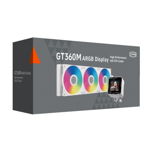 Система охлаждения/ Water Cooling System PCCooler GT360M ARGB Display WH (300W, 360mm, LED temp., White, ARGB/ Fans: 3x120mm, 75.8CFM, 33.7dBA, 2200RPM/ Pump height 85mm, 15dBA, 2600RPM, Rad thickness 27mm/ S: 1851, 1700, 1200, 115X, AM5, AM4)