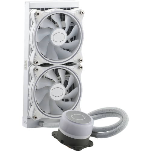 Система охлаждения/ Cooler Master MasterLiquid ML240 Illusion White Edition (210W, 240mm, RGB, fans: 2x120mm/47.2CFM/30dBa/650-1800rpm, 1700/1200/115X/2066/2011-V3/2011/AM5/AM4/AM3/AM3+/AM2/AM2+/FM2/FM2+/FM1)